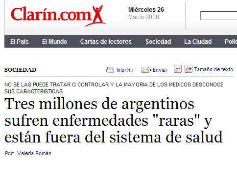 Titular de Clarín anunciando que tres millones de argentinos sufren de enfermedades \