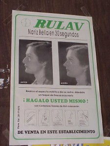 Hacer click en la imagen para verla a tamaño completo Nariz bella en treinta segundos; ¡hágalo Ud. mismo! (un producto que consiste en un pequeño plástico que se introduce en la nariz para darle forma puntuda en vez de la \