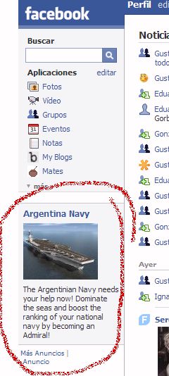 Publicidad contextual de Facebook Publicidad en Facebook que reza: \